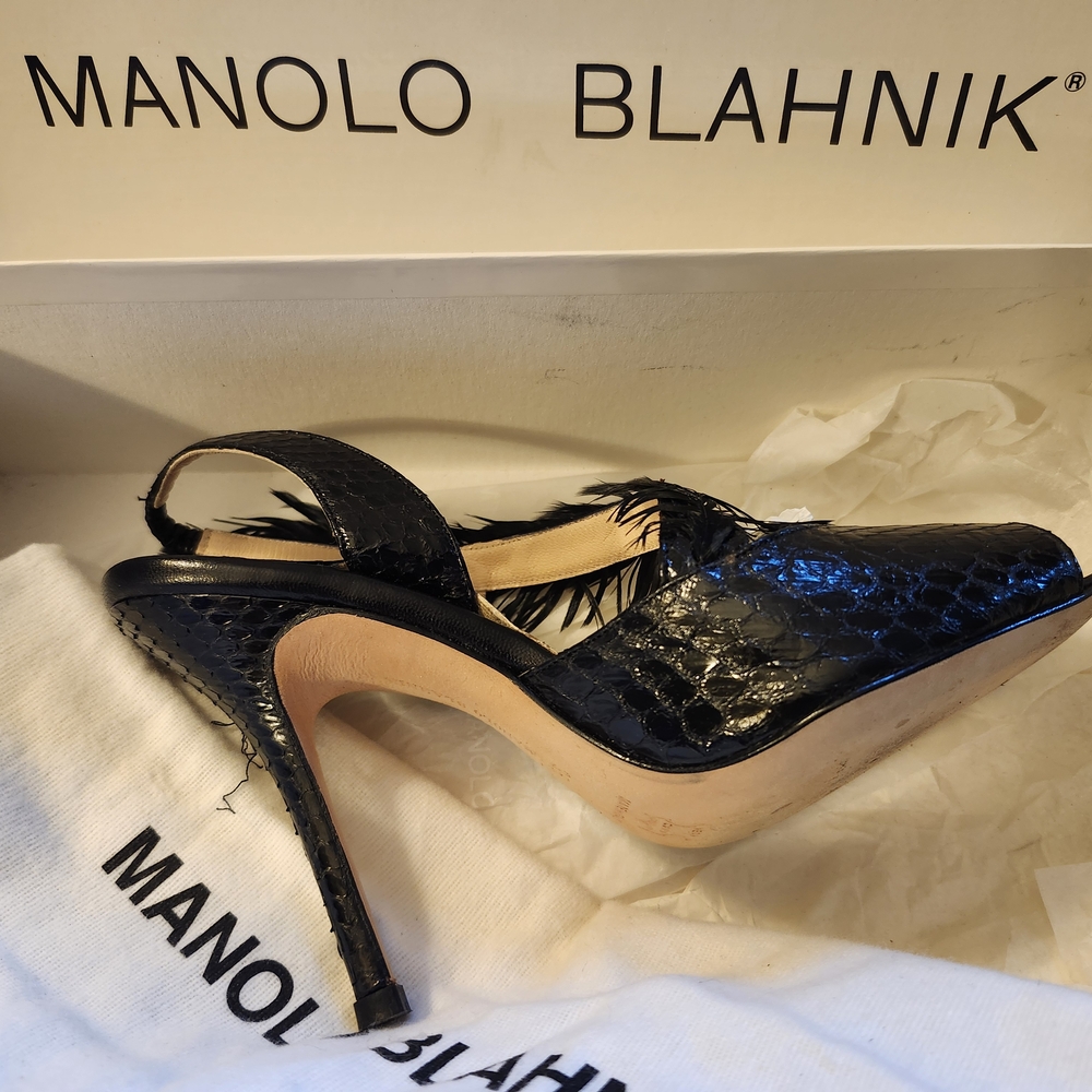 Manolo Blahnik Black Stiletto Slingback Heels